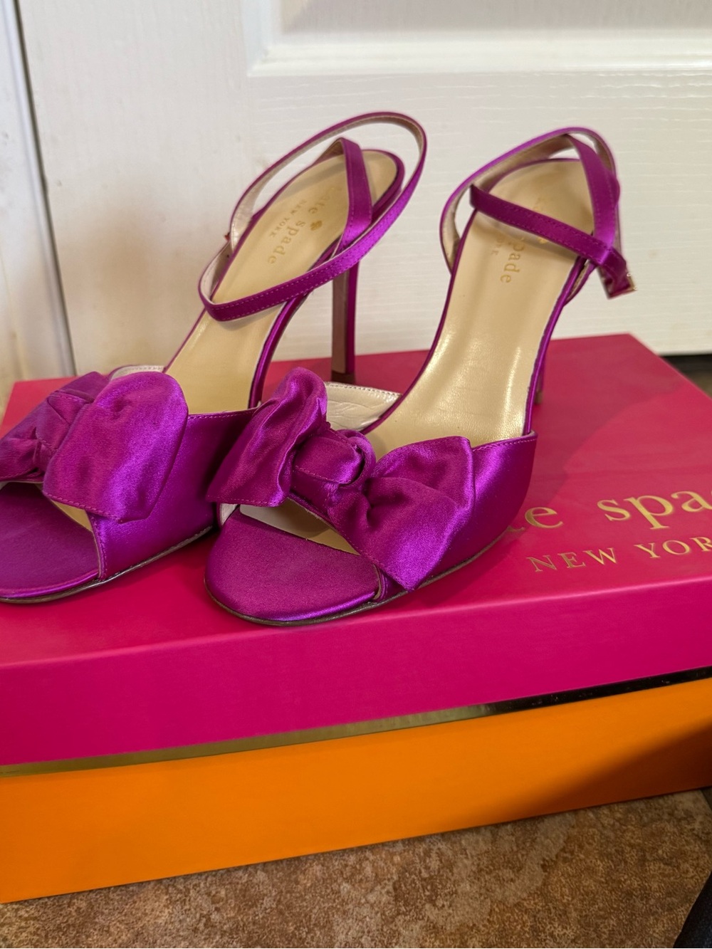 kate spade Fuchsia Satin Bow Slingback Heels - Picture 5 of 6